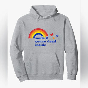Smile If You're Dead Inside Size 2XL Gray Hoodie Novelty Funny Unisex Humor